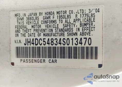 2004 Acura Rsx из США, поврежденный, VIN JH4DC54834S013470